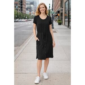 J Jill Soft Knit Cargo Style Dress Womens Size XL Drawstring Black Casual Comfy